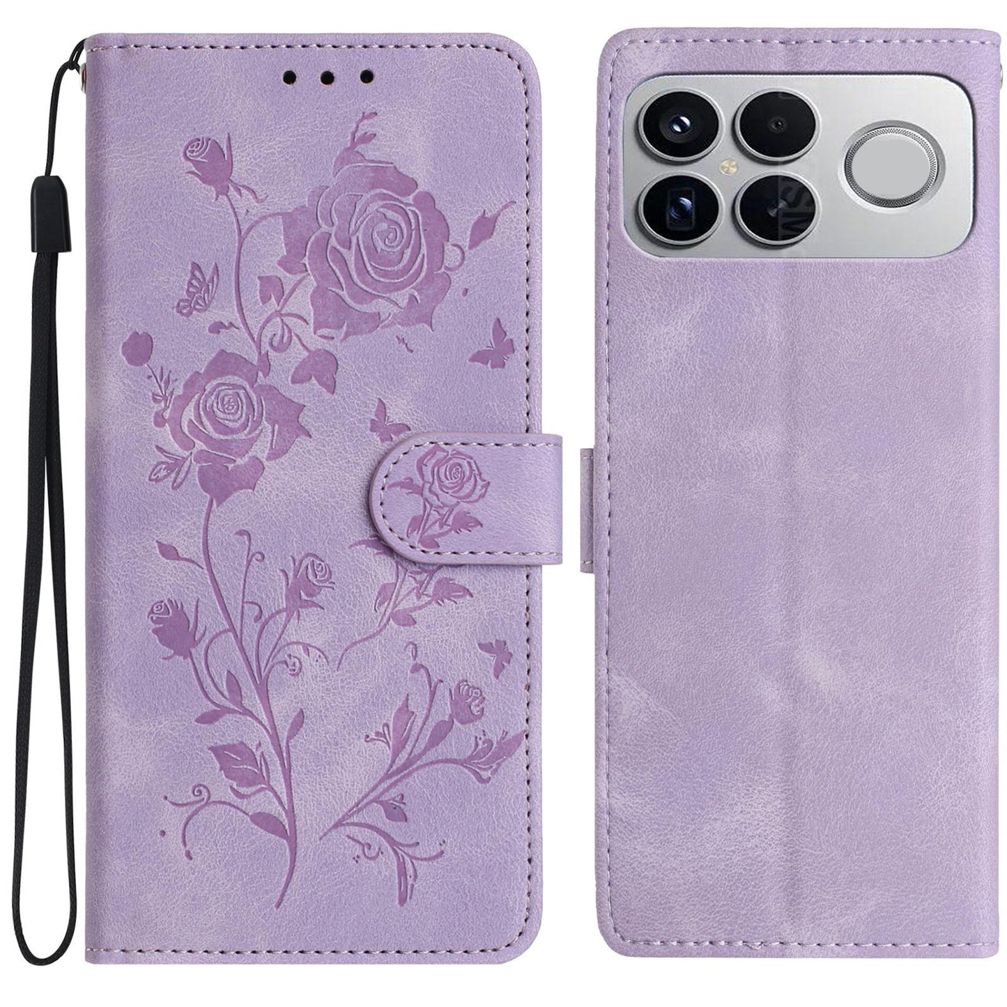 For Redmi K90 Pro Max/Poco F8 Ultra Rose Flower Embossing Pattern Leather Phone Case(Light Purple)
