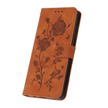 For Redmi K90 Pro Max/Poco F8 Ultra Rose Flower Embossing Pattern Leather Phone Case(Brown)