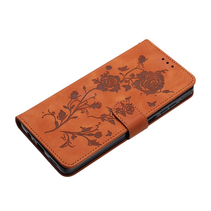 For Redmi K90 Pro Max/Poco F8 Ultra Rose Flower Embossing Pattern Leather Phone Case(Brown)