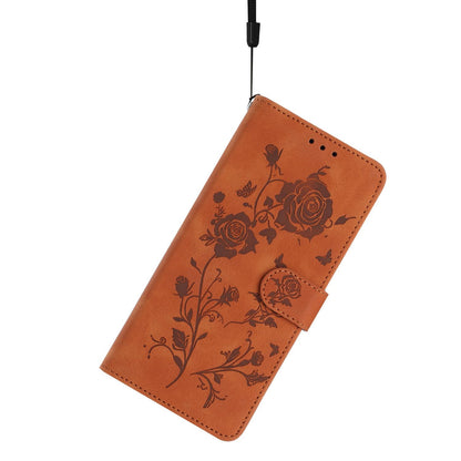 For Redmi K90 Pro Max/Poco F8 Ultra Rose Flower Embossing Pattern Leather Phone Case(Brown)