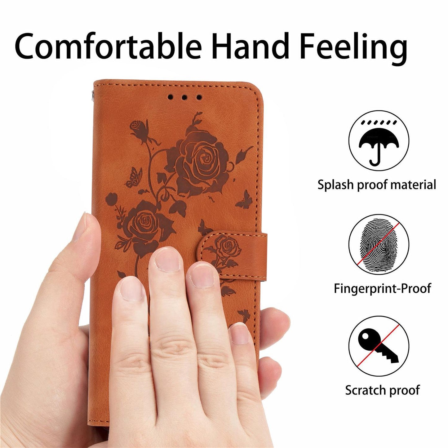 For Redmi K90 Pro Max/Poco F8 Ultra Rose Flower Embossing Pattern Leather Phone Case(Brown)