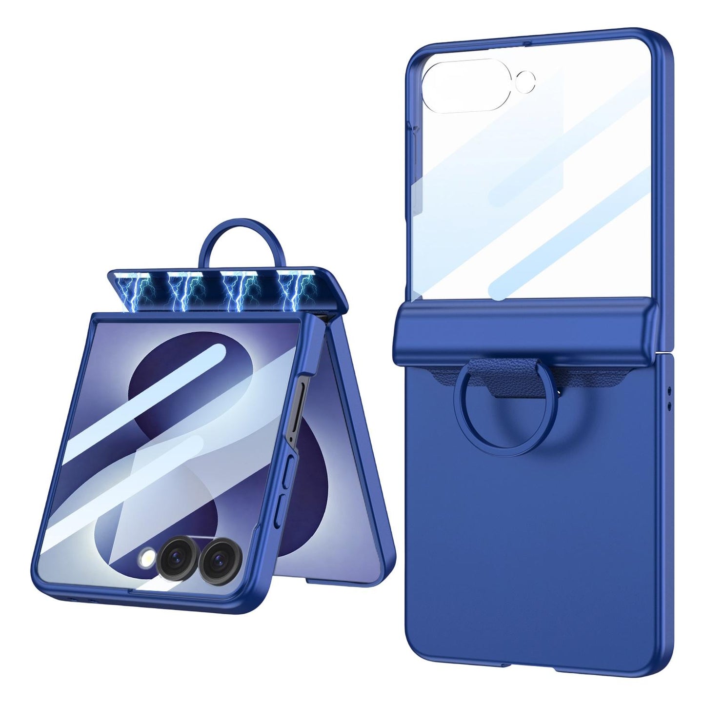 For Galaxy Z Flip8 5G GKK Integrated Magnetic Folding Full Cover Phone Case with D-Cross Ring(Shadow Blue)