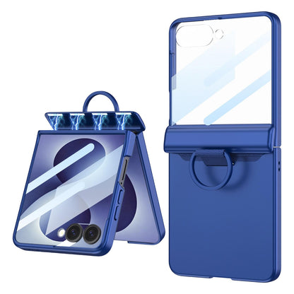 For Galaxy Z Flip8 5G GKK Integrated Magnetic Folding Full Cover Phone Case with D-Cross Ring(Shadow Blue)