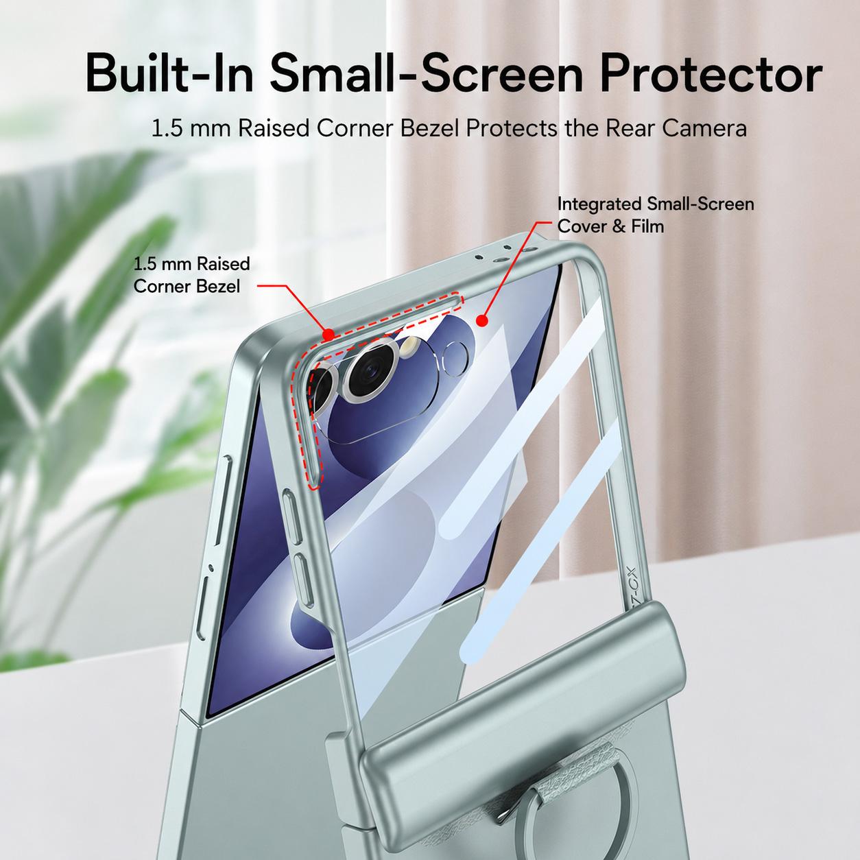 For Galaxy Z Flip8 5G GKK Integrated Magnetic Folding Full Cover Phone Case with D-Cross Ring(Shadow Blue)