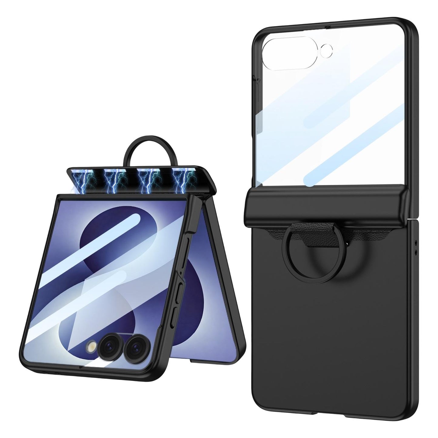For Galaxy Z Flip8 5G GKK Integrated Magnetic Folding Full Cover Phone Case with D-Cross Ring(Black)