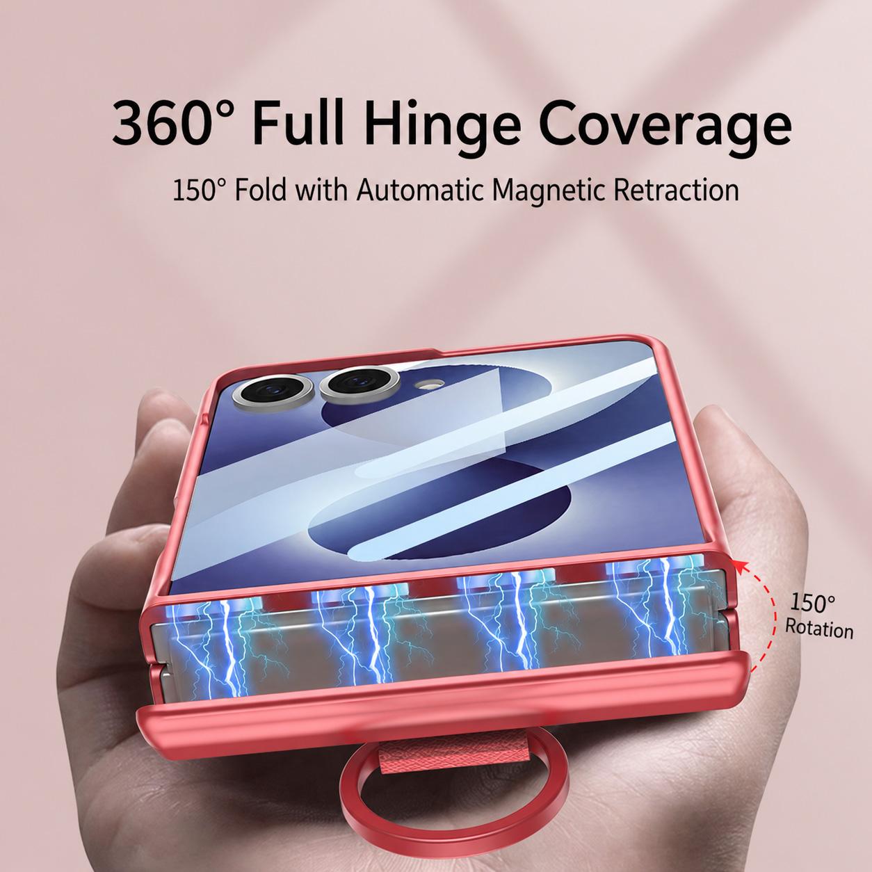 For Galaxy Z Flip8 5G GKK Integrated Magnetic Folding Full Cover Phone Case with D-Cross Ring(Black)