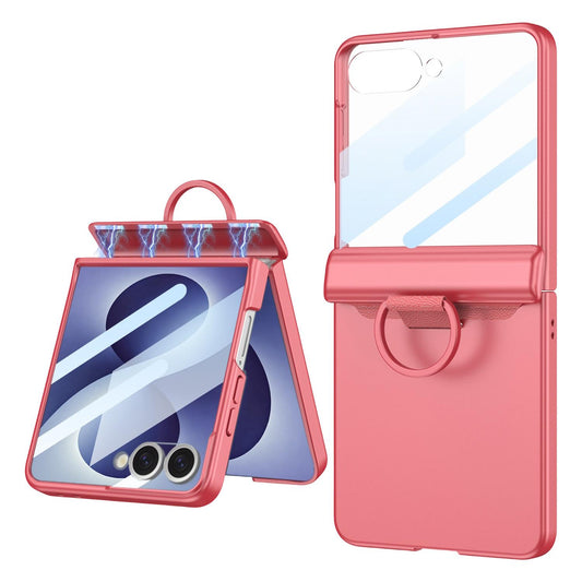 For Galaxy Z Flip8 5G GKK Integrated Magnetic Folding Full Cover Phone Case with D-Cross Ring(Coral Red)