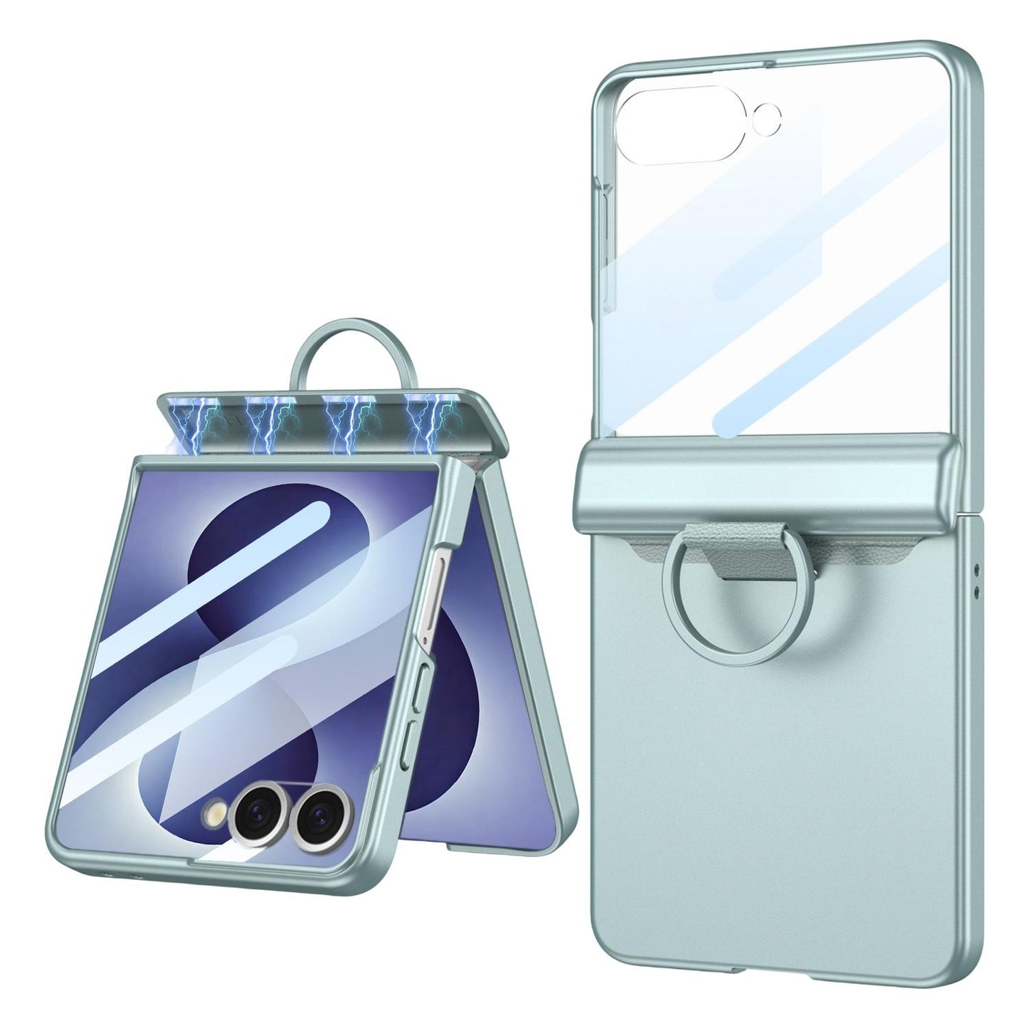 For Galaxy Z Flip8 5G GKK Integrated Magnetic Folding Full Cover Phone Case with D-Cross Ring(Frost Green)