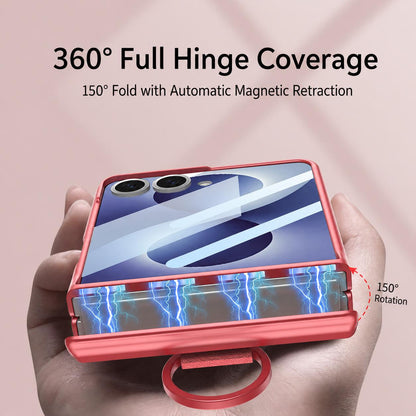 For Galaxy Z Flip8 5G GKK Integrated Magnetic Folding Full Cover Phone Case with D-Cross Ring(Frost Green)