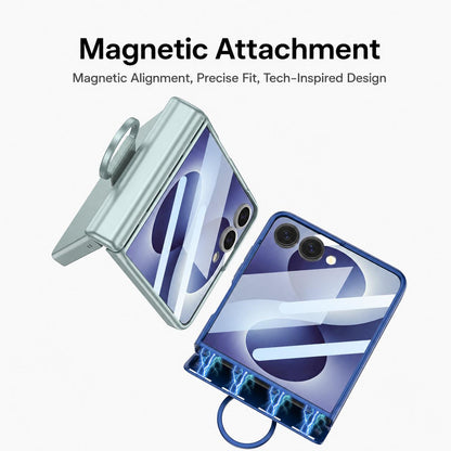 For Galaxy Z Flip8 5G GKK Integrated Magnetic Folding Full Cover Phone Case with D-Cross Ring(Frost Green)