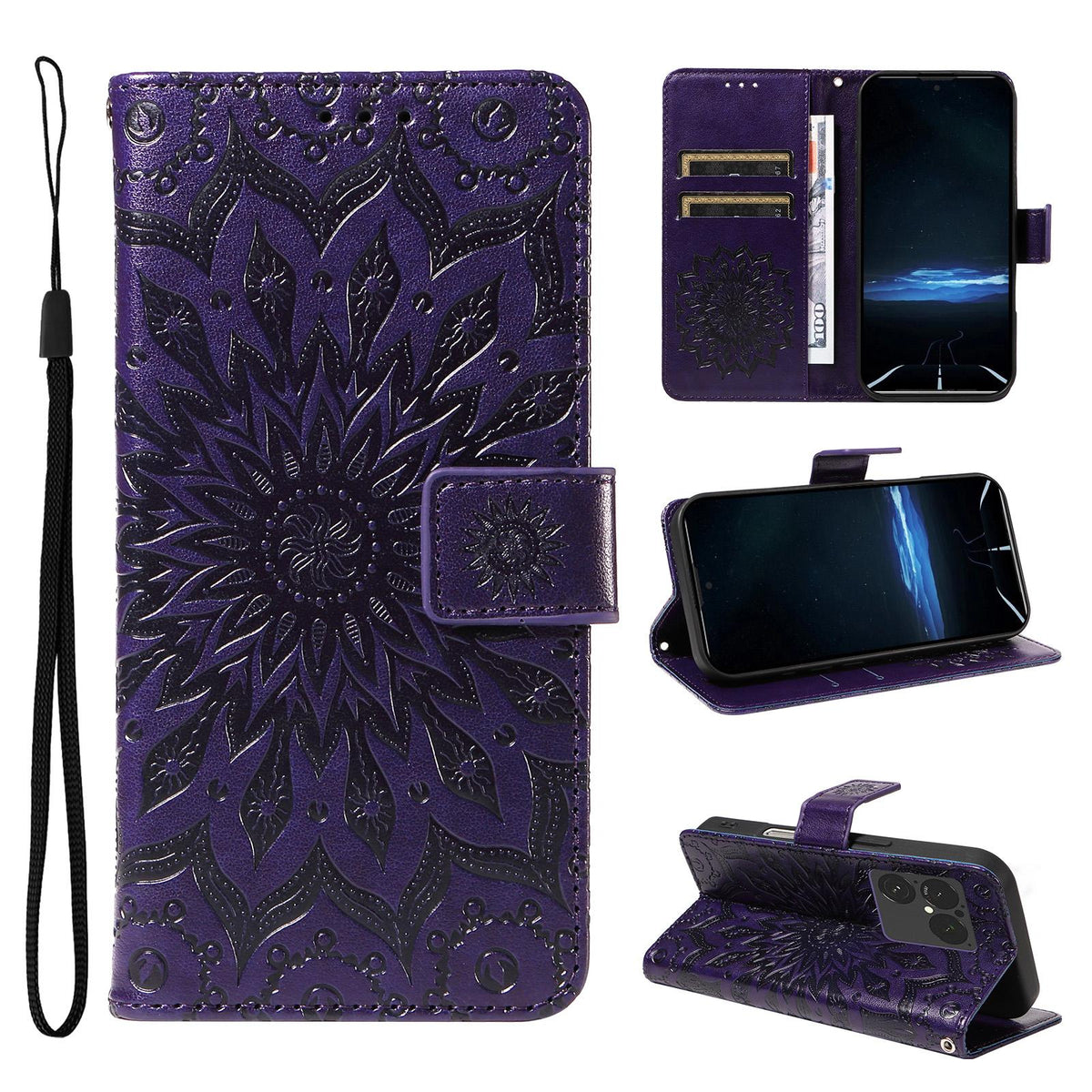 For Sony Xperia 1 VIII Embossed Sunflower Pattern Flip Leather Phone Case - Purple - EDA008661302A