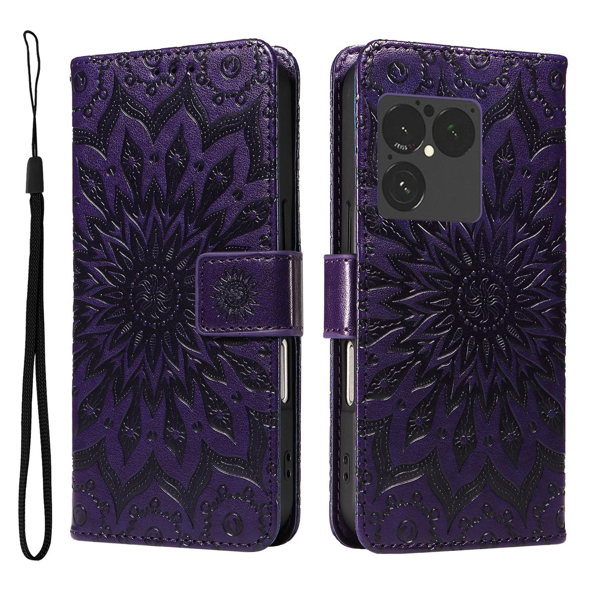 For Sony Xperia 1 VIII Embossed Sunflower Pattern Flip Leather Phone Case - Purple - EDA008661302A