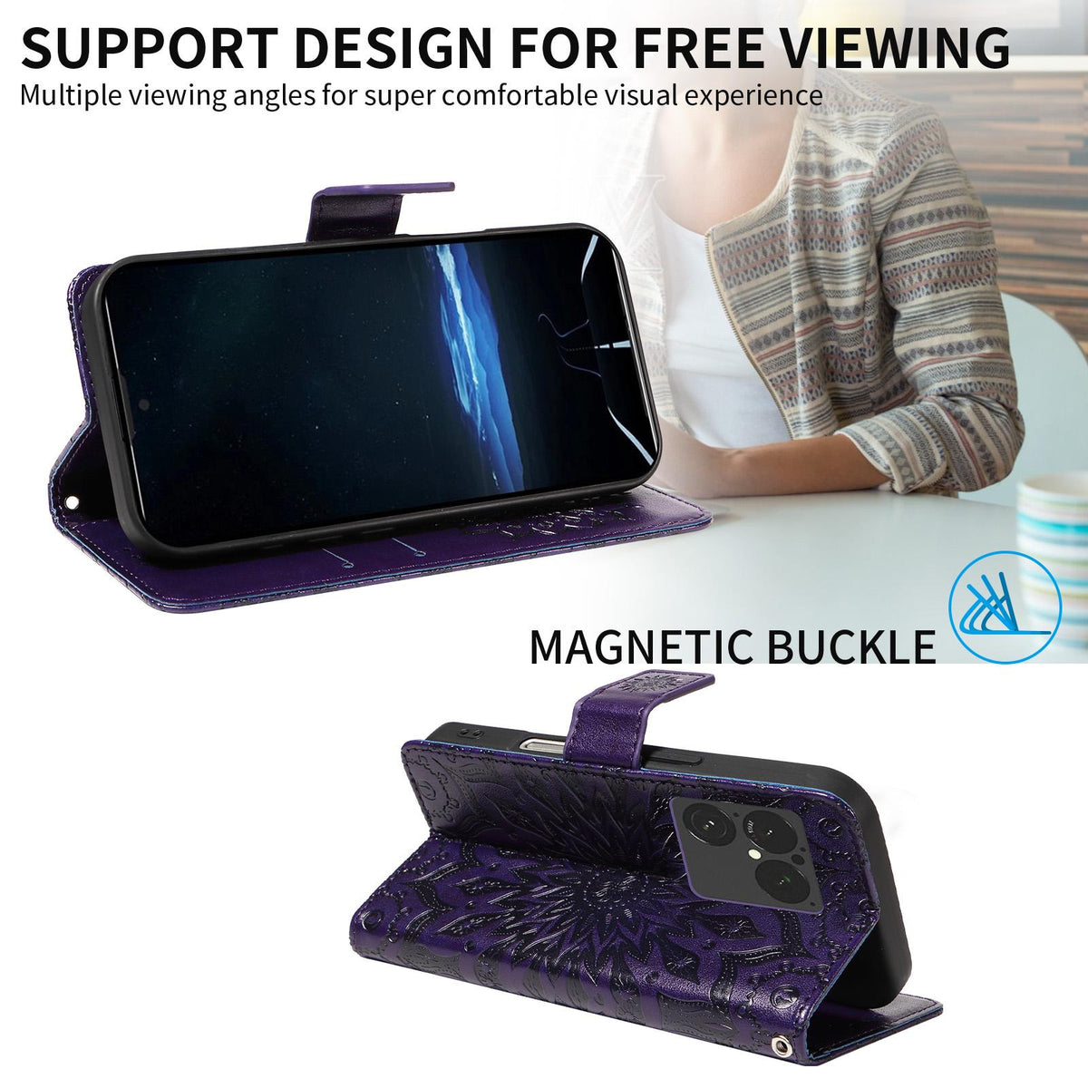 For Sony Xperia 1 VIII Embossed Sunflower Pattern Flip Leather Phone Case - Purple - EDA008661302A