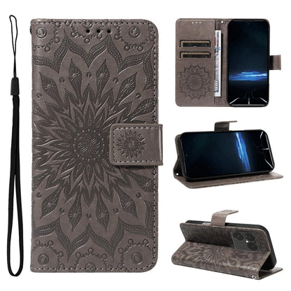 For Sony Xperia 1 VIII Embossed Sunflower Pattern Flip Leather Phone Case - Grey - EDA008661302C