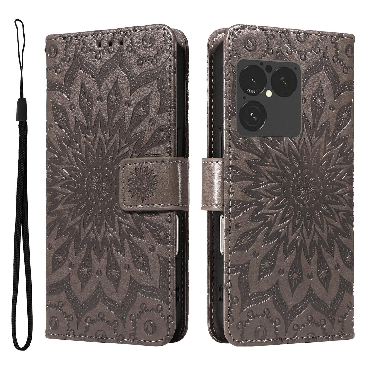 For Sony Xperia 1 VIII Embossed Sunflower Pattern Flip Leather Phone Case - Grey - EDA008661302C