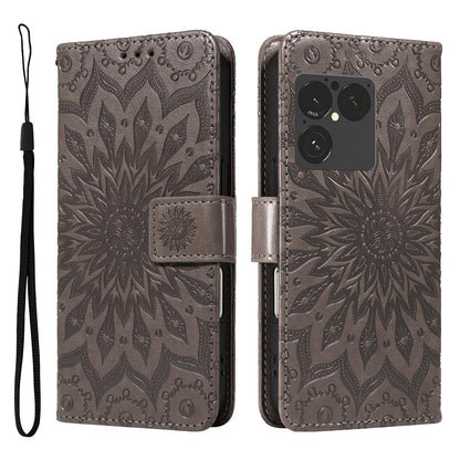 For Sony Xperia 1 VIII Embossed Sunflower Pattern Flip Leather Phone Case - Grey - EDA008661302C