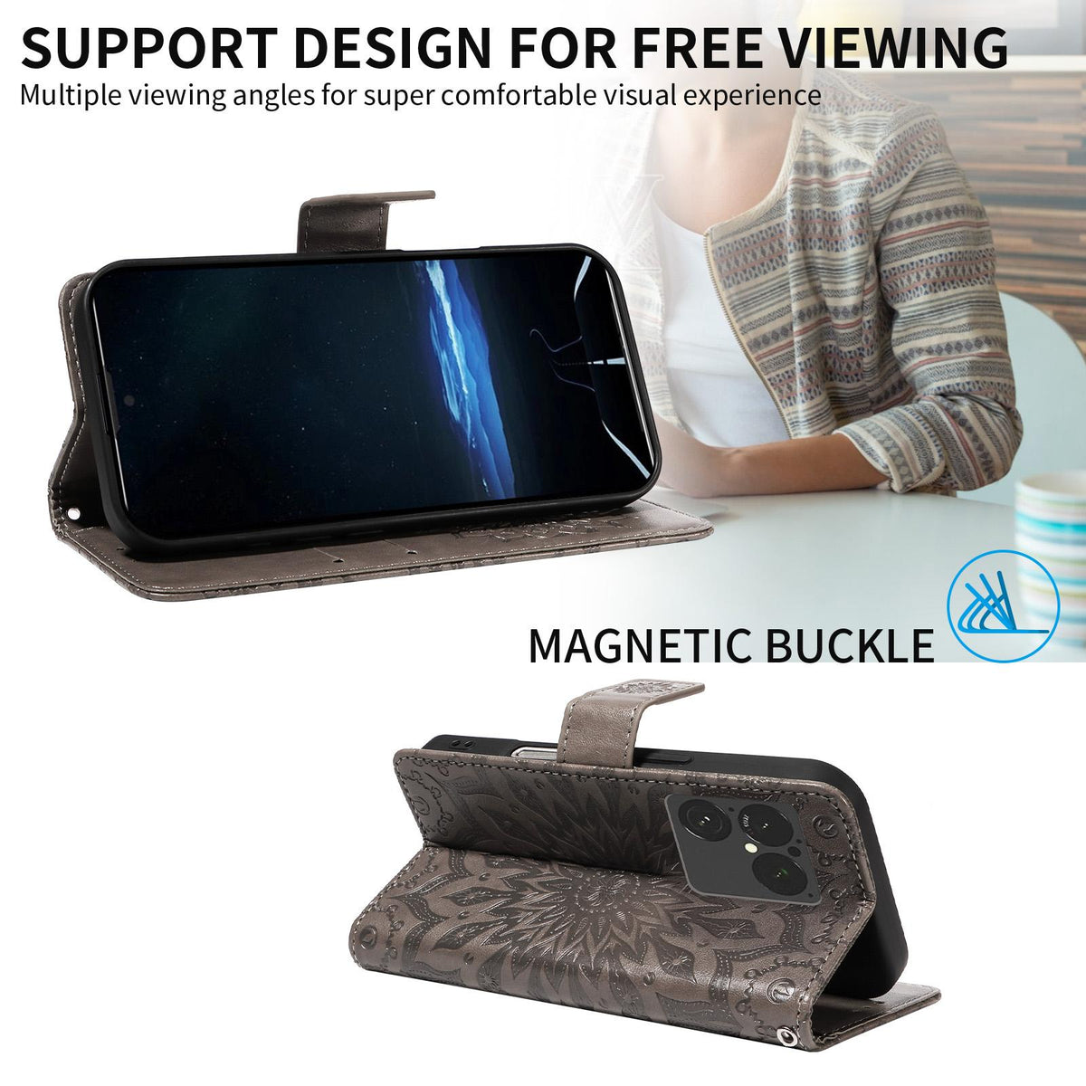 For Sony Xperia 1 VIII Embossed Sunflower Pattern Flip Leather Phone Case - Grey - EDA008661302C