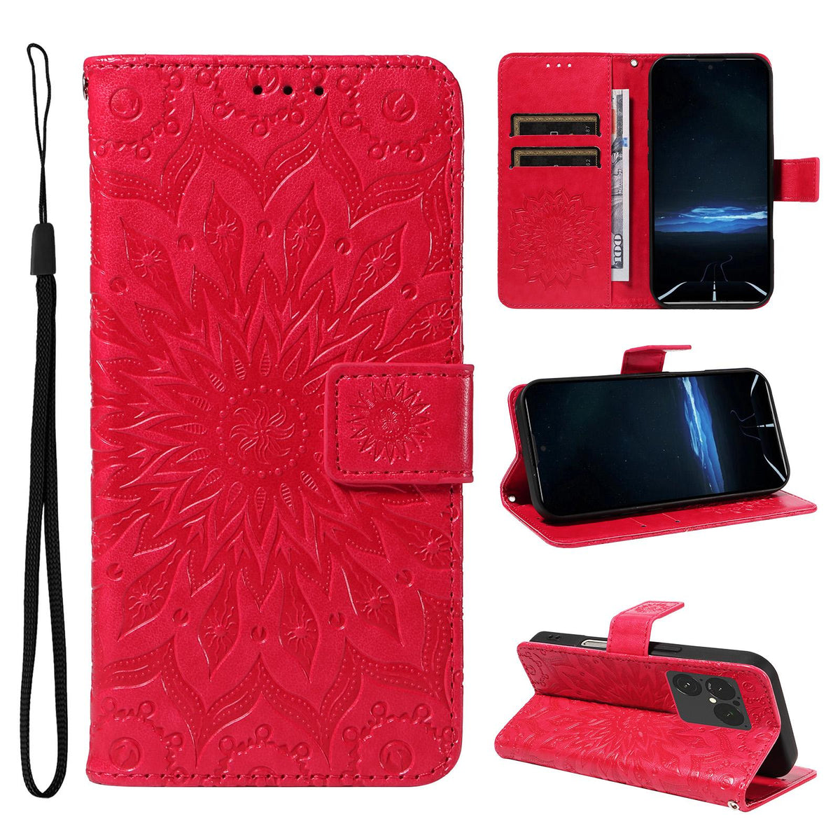 For Sony Xperia 1 VIII Embossed Sunflower Pattern Flip Leather Phone Case - Red - EDA008661302D