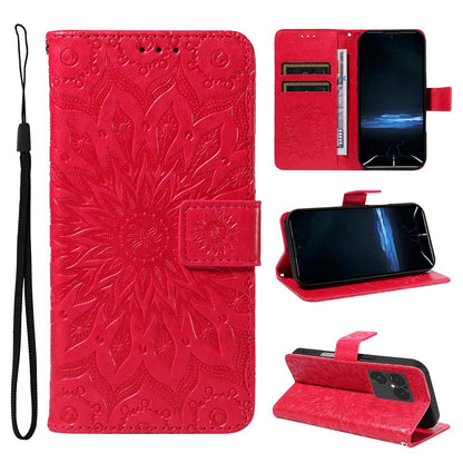 For Sony Xperia 1 VIII Embossed Sunflower Pattern Flip Leather Phone Case - Red - EDA008661302D