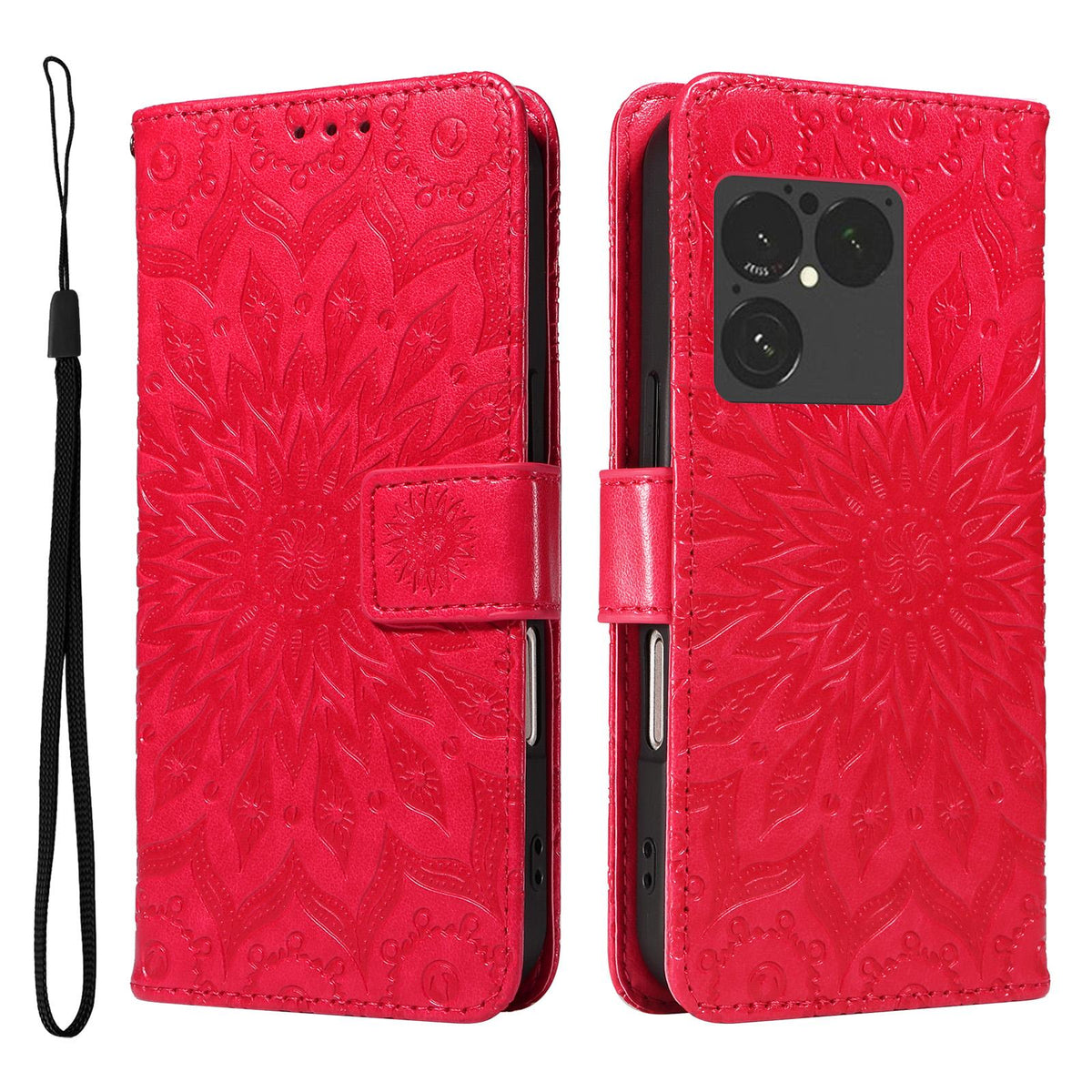 For Sony Xperia 1 VIII Embossed Sunflower Pattern Flip Leather Phone Case - Red - EDA008661302D