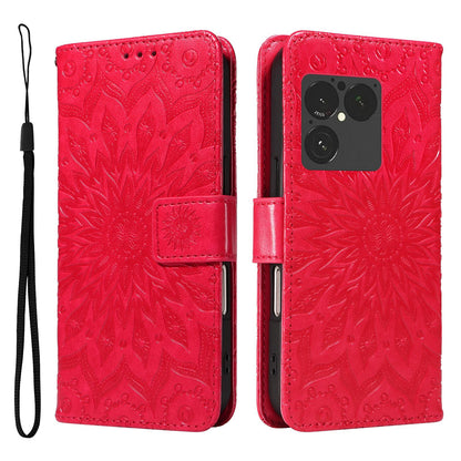 For Sony Xperia 1 VIII Embossed Sunflower Pattern Flip Leather Phone Case - Red - EDA008661302D