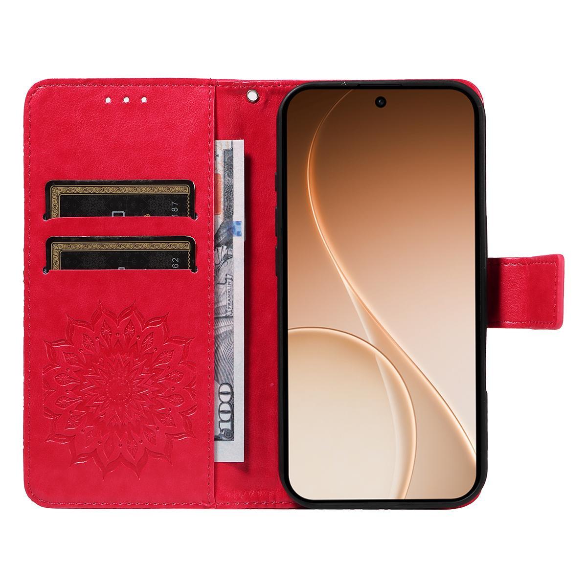For Sony Xperia 1 VIII Embossed Sunflower Pattern Flip Leather Phone Case - Red - EDA008661302D