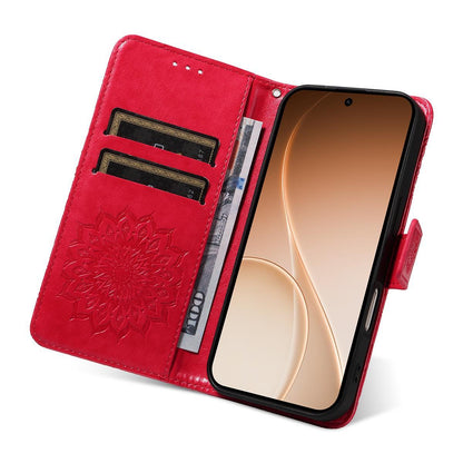 For Sony Xperia 1 VIII Embossed Sunflower Pattern Flip Leather Phone Case - Red - EDA008661302D