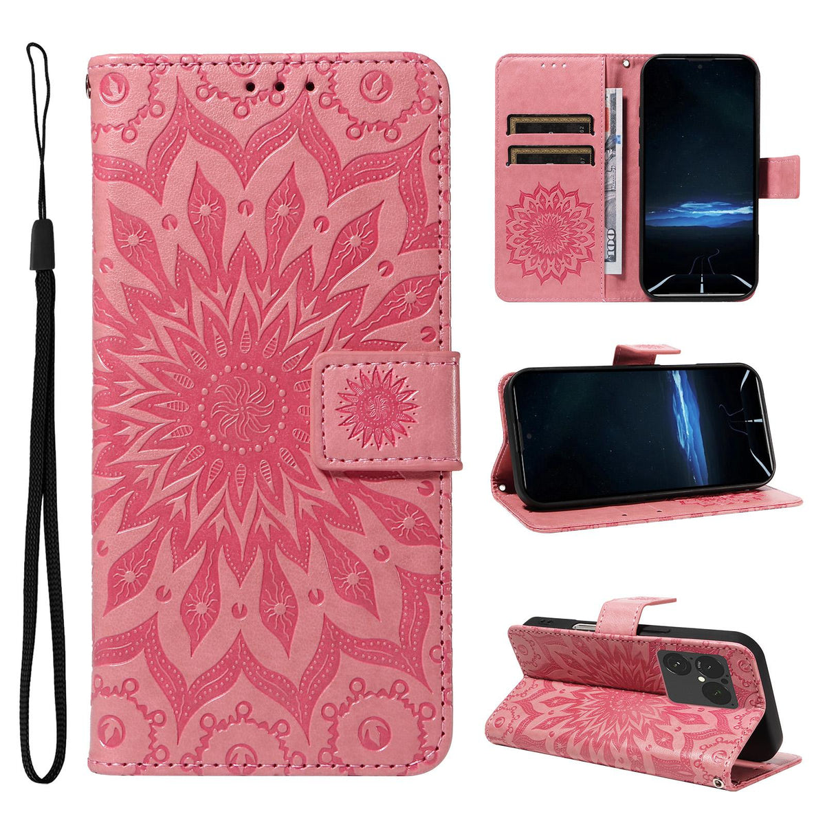 For Sony Xperia 1 VIII Embossed Sunflower Pattern Flip Leather Phone Case - Pink - EDA008661302E