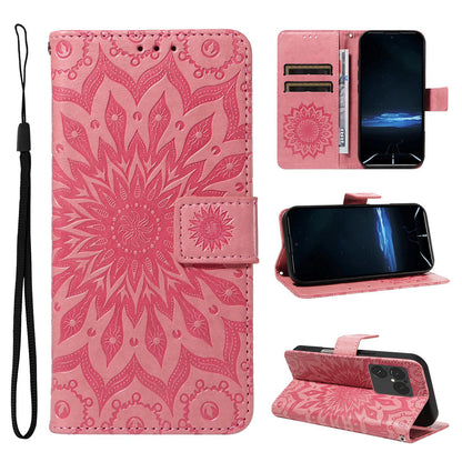 For Sony Xperia 1 VIII Embossed Sunflower Pattern Flip Leather Phone Case - Pink - EDA008661302E