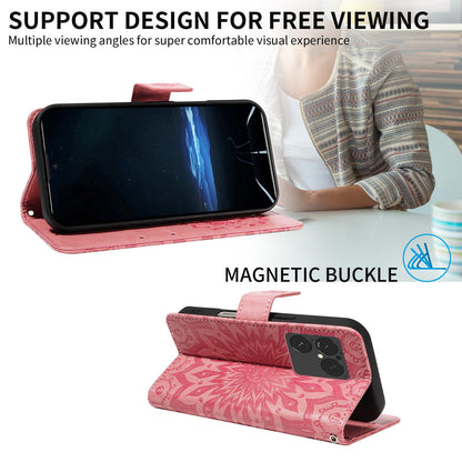 For Sony Xperia 1 VIII Embossed Sunflower Pattern Flip Leather Phone Case - Pink - EDA008661302E