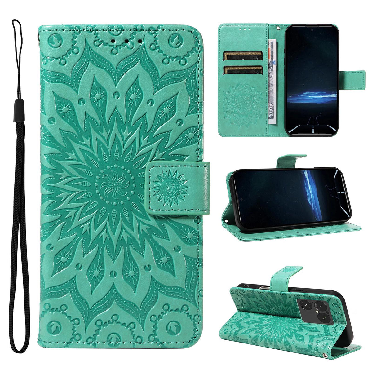 For Sony Xperia 1 VIII Embossed Sunflower Pattern Flip Leather Phone Case - Green - EDA008661302F