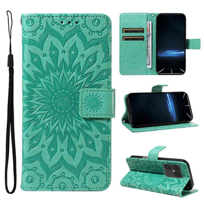 For Sony Xperia 1 VIII Embossed Sunflower Pattern Flip Leather Phone Case - Green - EDA008661302F