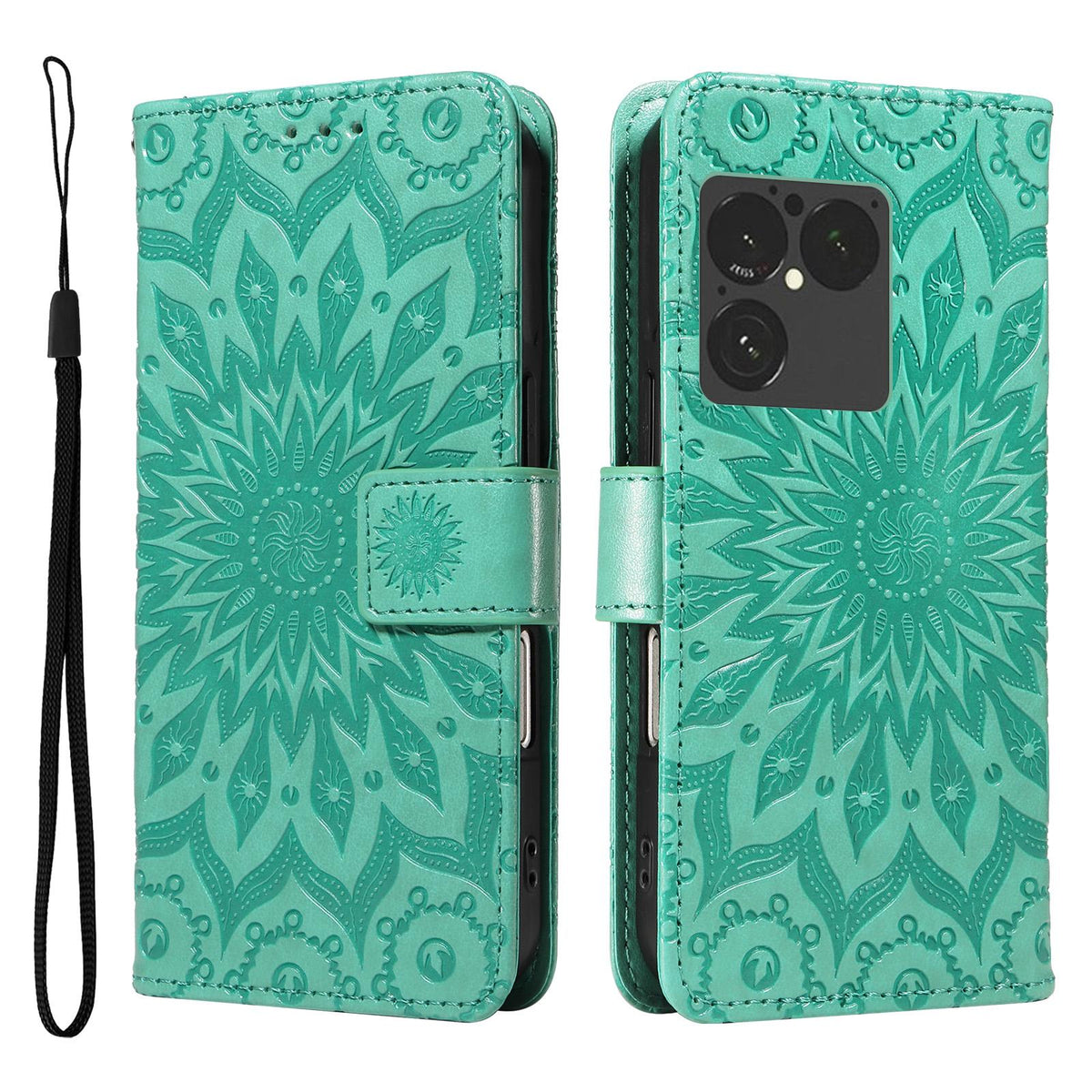 For Sony Xperia 1 VIII Embossed Sunflower Pattern Flip Leather Phone Case - Green - EDA008661302F