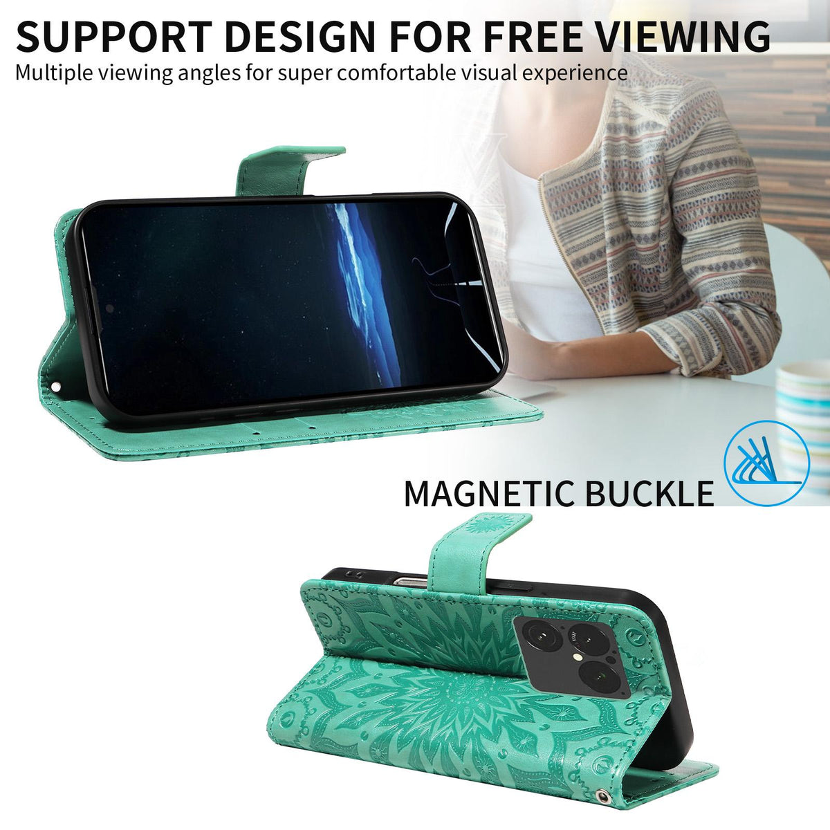 For Sony Xperia 1 VIII Embossed Sunflower Pattern Flip Leather Phone Case - Green - EDA008661302F