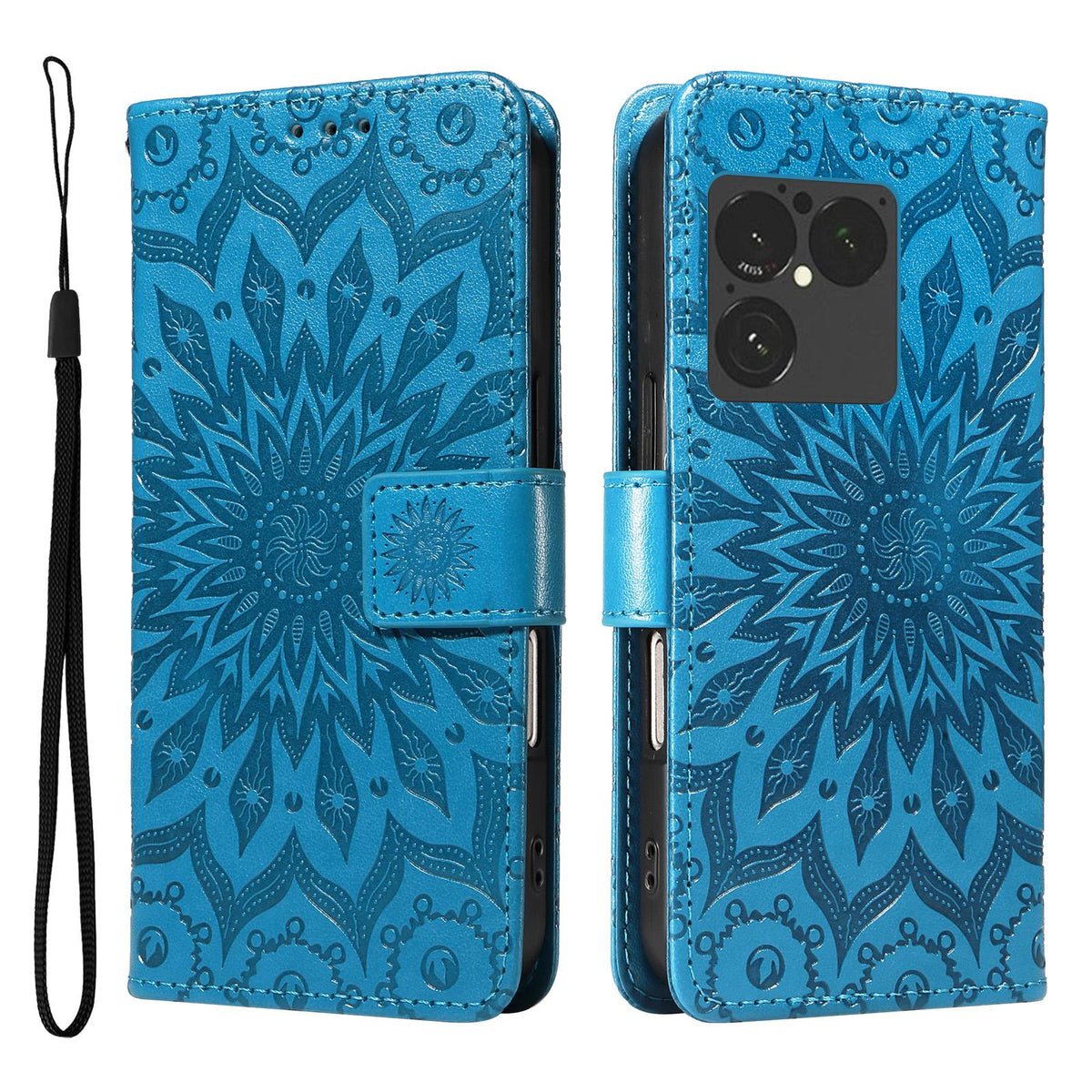 For Sony Xperia 1 VIII Embossed Sunflower Pattern Flip Leather Phone Case - Blue - EDA008661302G