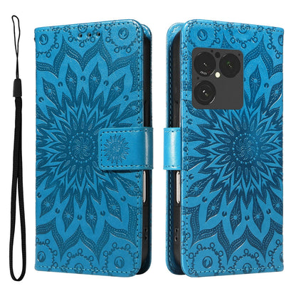 For Sony Xperia 1 VIII Embossed Sunflower Pattern Flip Leather Phone Case - Blue - EDA008661302G
