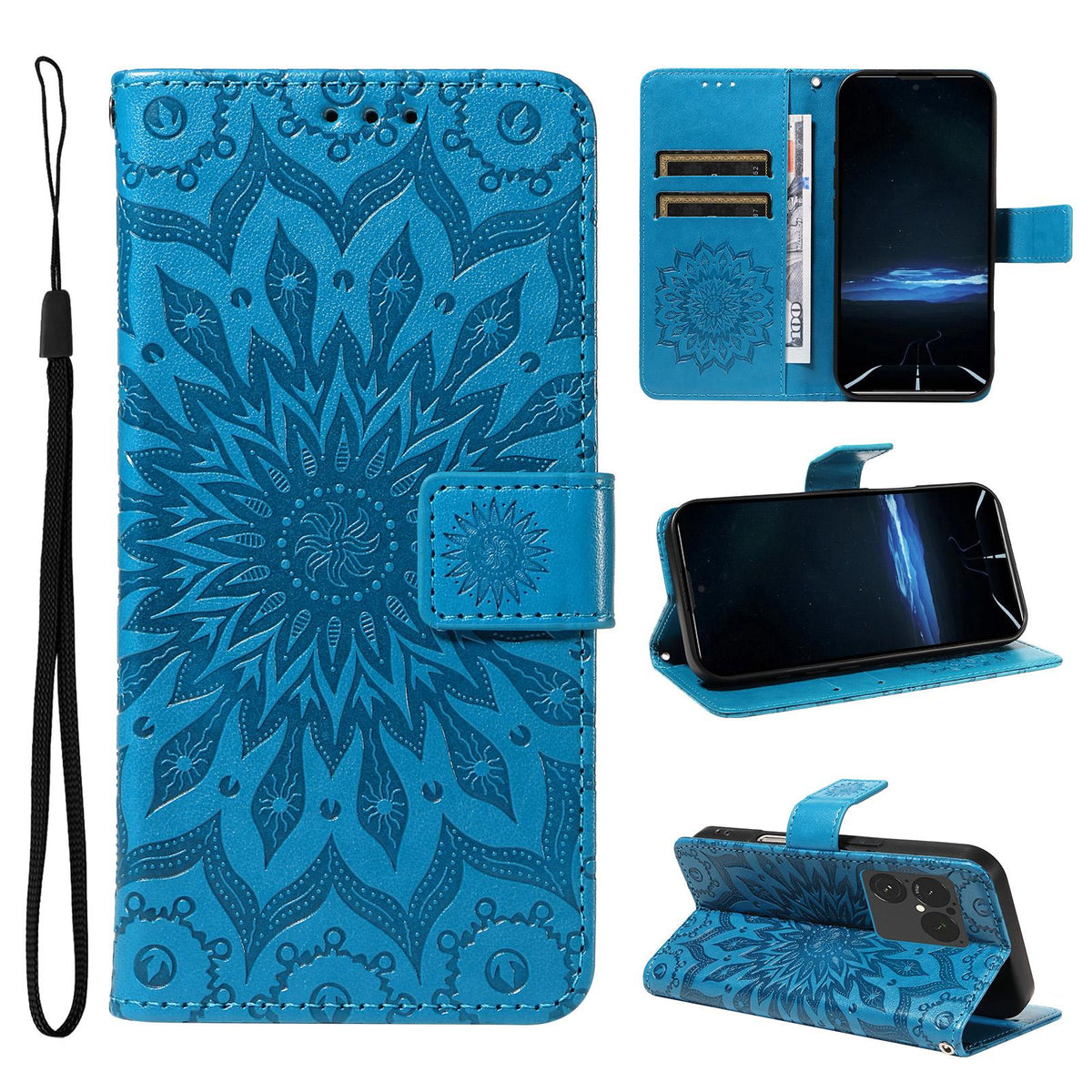 For Sony Xperia 1 VIII Embossed Sunflower Pattern Flip Leather Phone Case - Blue - EDA008661302G