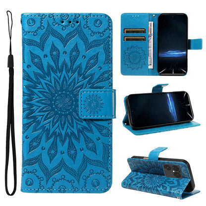For Sony Xperia 1 VIII Embossed Sunflower Pattern Flip Leather Phone Case - Blue - EDA008661302G