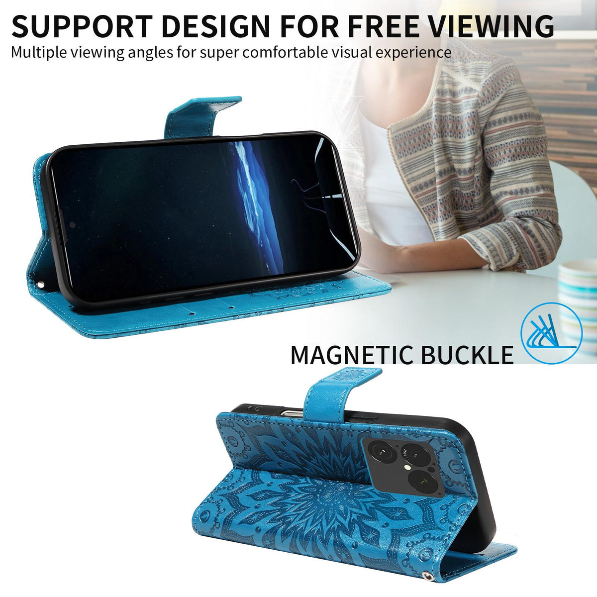 For Sony Xperia 1 VIII Embossed Sunflower Pattern Flip Leather Phone Case - Blue - EDA008661302G