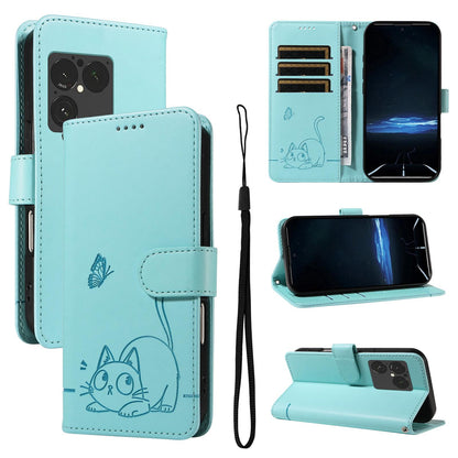 For Sony Xperia 1 VIII Adorable Cat Embossed Pattern Flip Leather Phone Case - Green - EDA008661402A