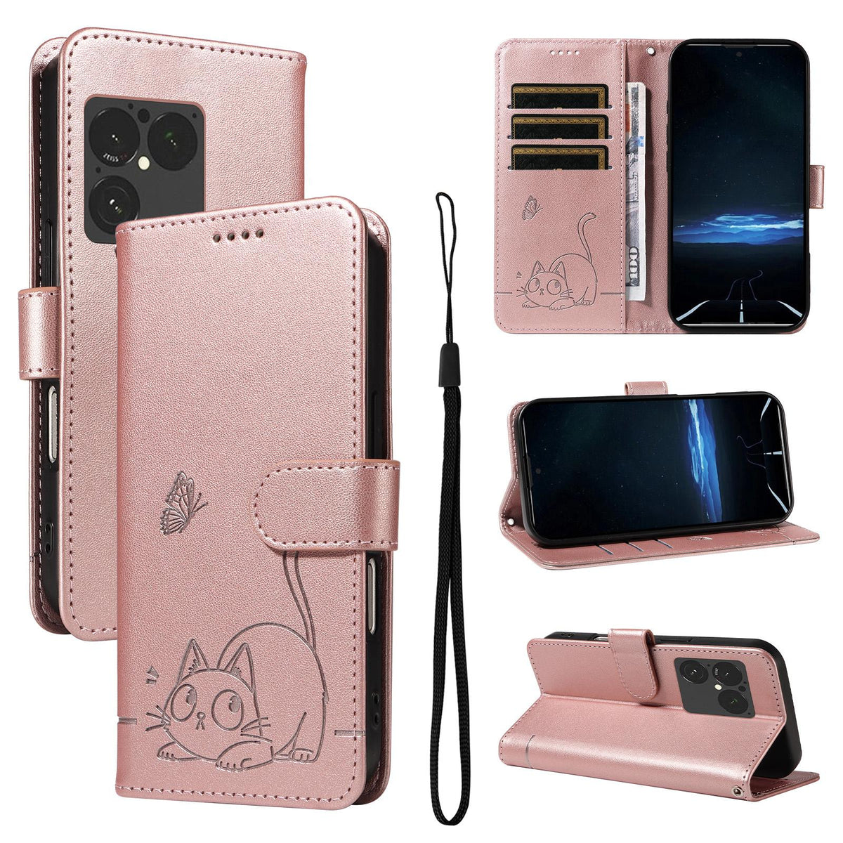 For Sony Xperia 1 VIII Adorable Cat Embossed Pattern Flip Leather Phone Case - Rose Gold - EDA008661402B