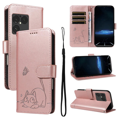 For Sony Xperia 1 VIII Adorable Cat Embossed Pattern Flip Leather Phone Case - Rose Gold - EDA008661402B