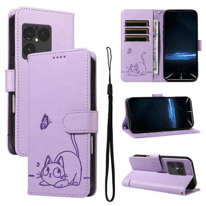 For Sony Xperia 1 VIII Adorable Cat Embossed Pattern Flip Leather Phone Case - Purple - EDA008661402C