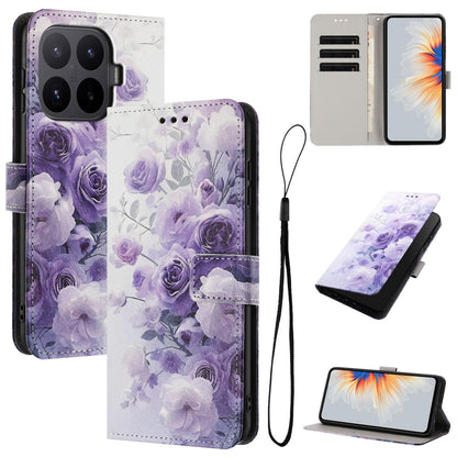 For Xiaomi 17T 5G Color Drawing Pattern Leather Phone Case - Purple Rose - EDA008681115E
