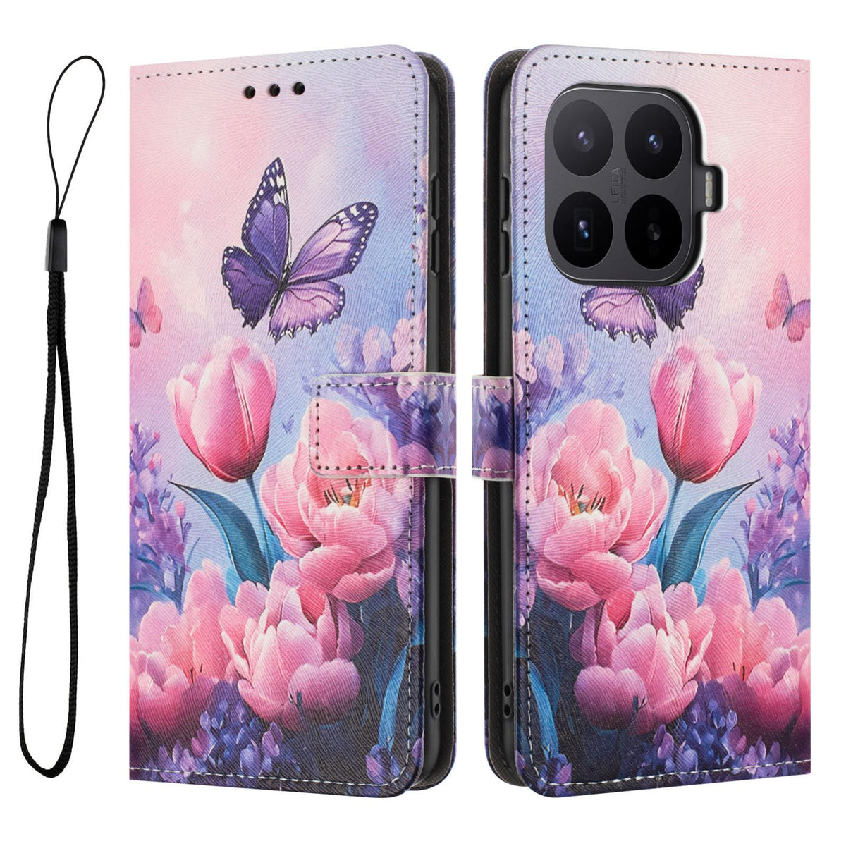 For Xiaomi 17T Pro 5G Color Drawing Pattern Leather Phone Case - Pink Butterfly - EDA008681116B