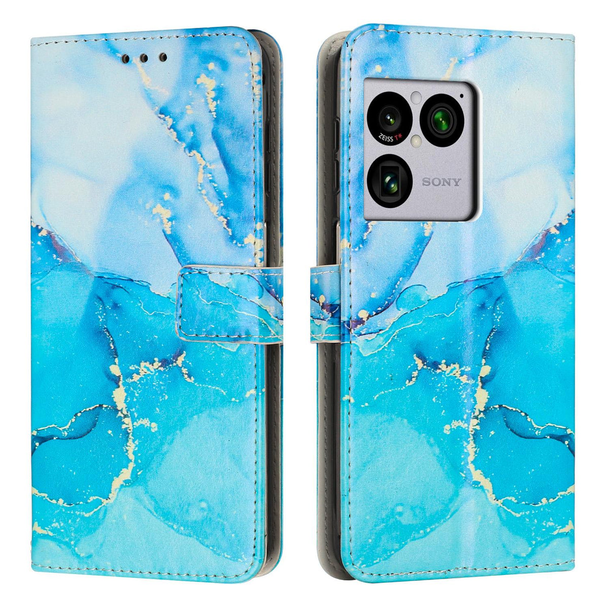 For Sony Xperia 1 VIII Painted Marble Pattern Leather Phone Case - Blue Green - EDA008682102A