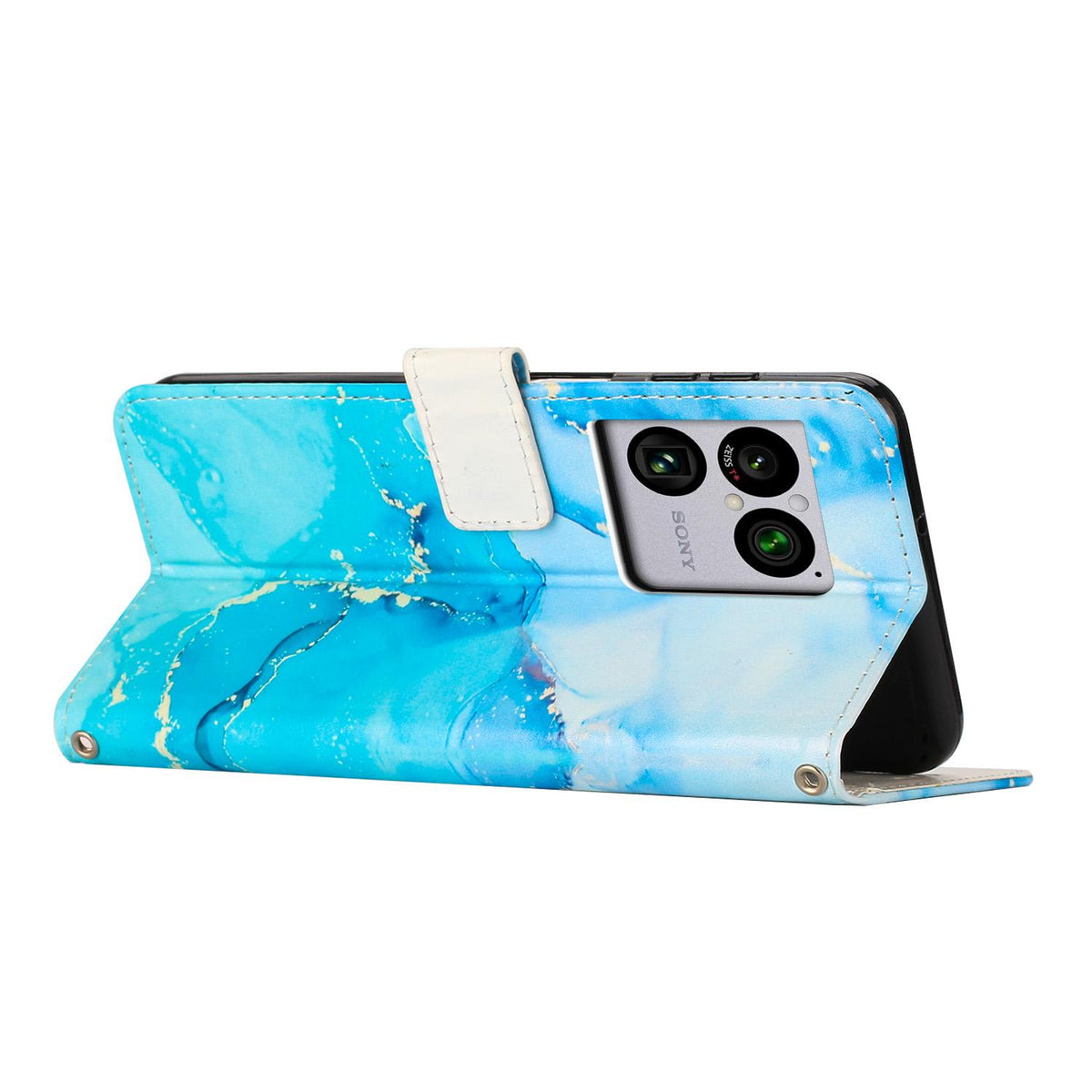 For Sony Xperia 1 VIII Painted Marble Pattern Leather Phone Case - Blue Green - EDA008682102A