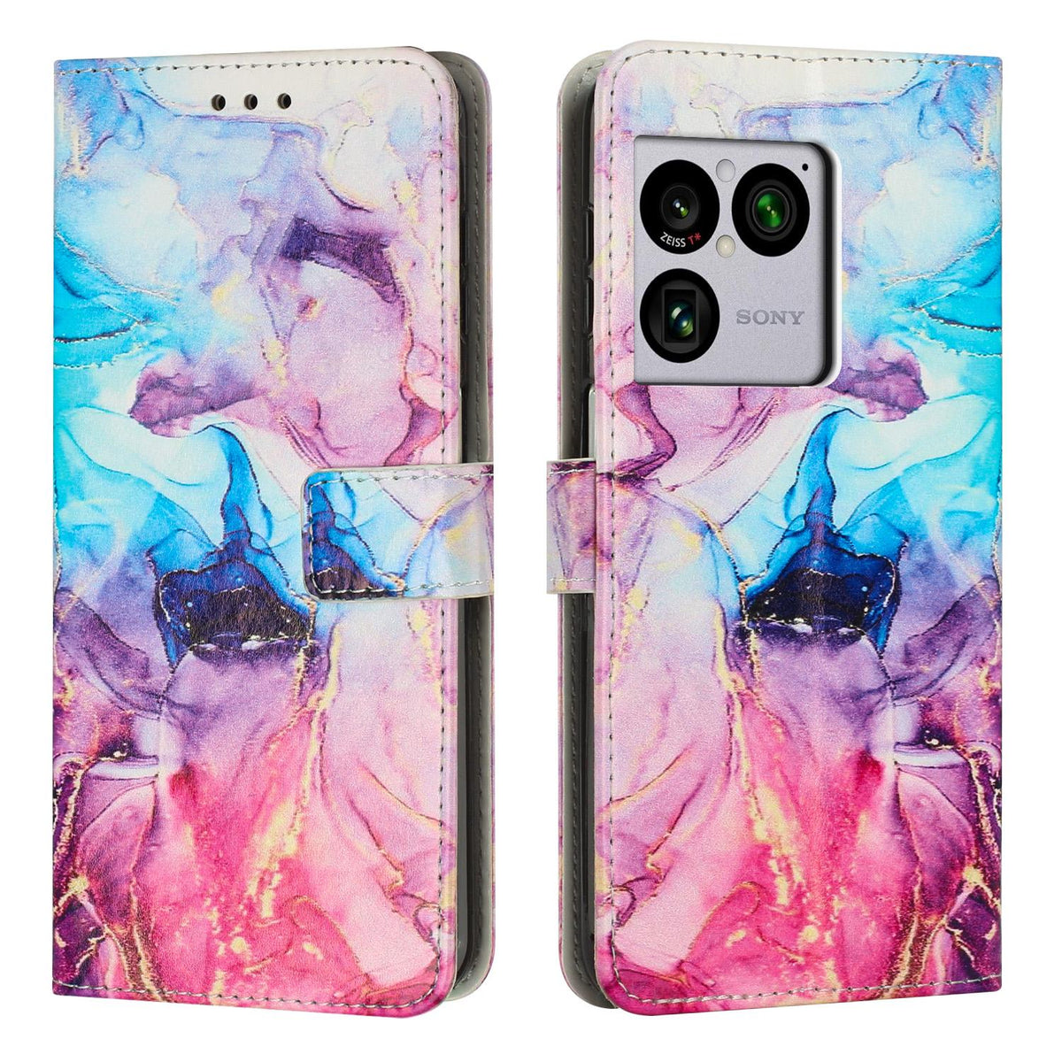 For Sony Xperia 1 VIII Painted Marble Pattern Leather Phone Case - Pink Purple - EDA008682102B
