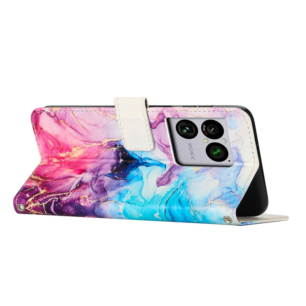 For Sony Xperia 1 VIII Painted Marble Pattern Leather Phone Case - Pink Purple - EDA008682102B