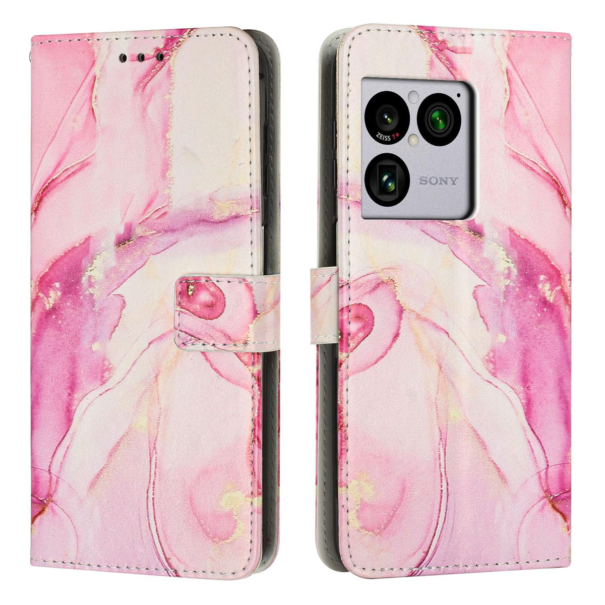 For Sony Xperia 1 VIII Painted Marble Pattern Leather Phone Case - Rose Gold - EDA008682102C